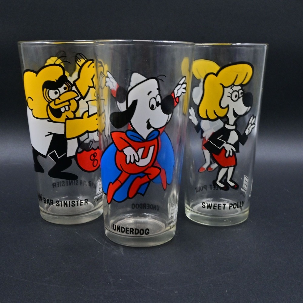 Underdog Sweet Polly Simon Bar Sinister Pepsi Collector Series Glasses Lot of 3